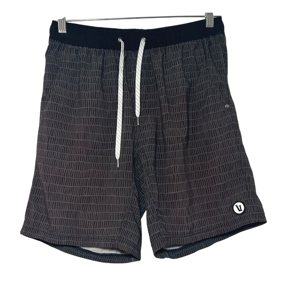 Vuori Banks Shorts Mens Large Charcoal Black Dash Print V302 Boardshorts